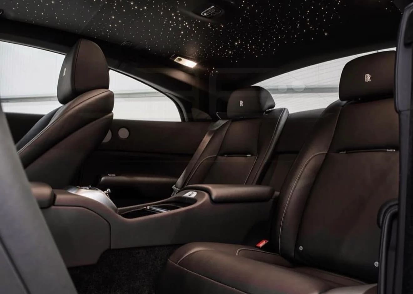 Rolls-Royce rear cabin with starlight headliner and leather seats