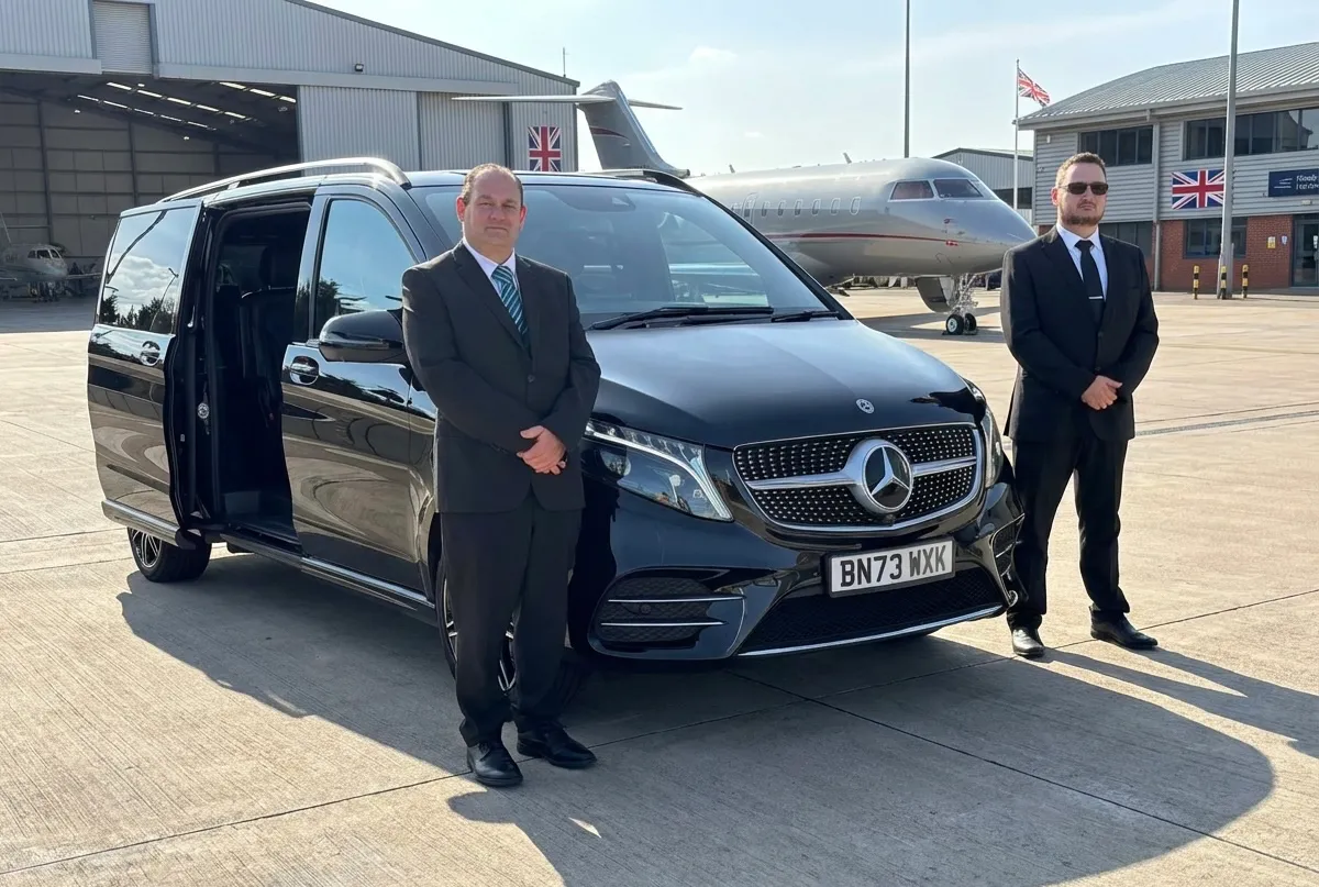 Mercedes-Benz executive saloon and luxury MPV in silver grey